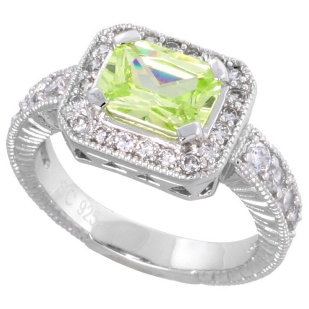 Vintage Yellow Topaz CZ Emerald Engagement Ring